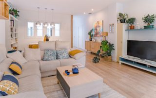 Cozy, stylish, modern living room in earthy colors.