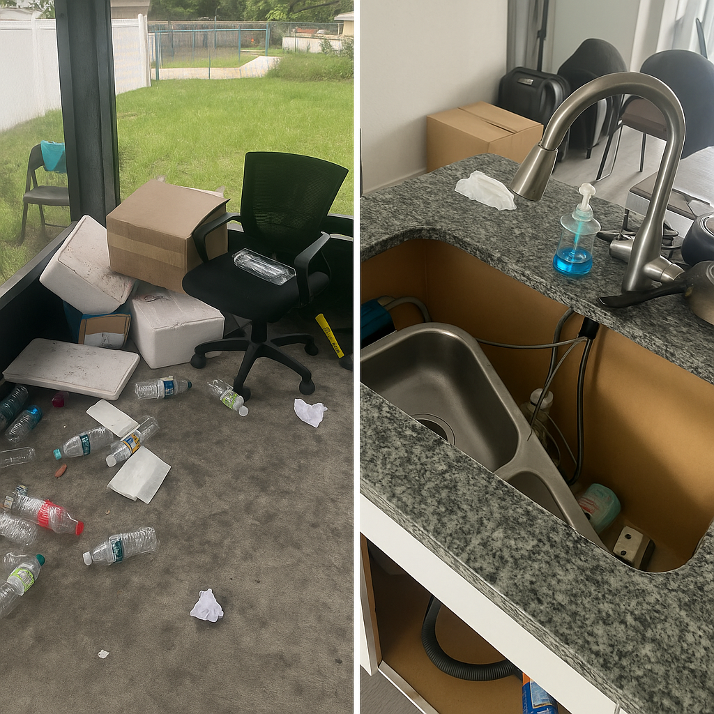 Recreation of the actual damage — Based on real photos from the property. From trashed patios to torn-out sinks, these scenes reflect what investor agents like Bradley actually walk into sometimes. - Graystone Investment Group