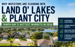 Promotional banner about investors moving to Land O’ Lakes and Plant City, highlighting prices, growth, and rentals.